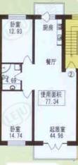 林科家园二房一厅一卫-77.34平方米（使用面积）-60套户型图