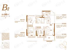 华南城紫荆名都四期锦园88平米三居室户型图