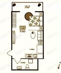 松花江尚三号楼二号户型图一室一厅一卫一厨  使用面积31.53平方米户型图