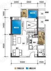 华润凤凰城2011年在售 A奇数56.27平米 1室2厅1卫户型图