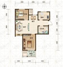 远洋五矿旷世新城C1户型 二室二厅一卫户型图