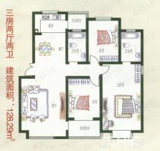 鑫苑·望江花园二期三室两厅两卫128.29m2户型图