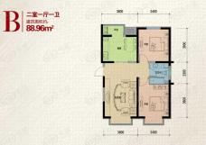 柴楼新庄园B户型 两室一厅一卫户型图