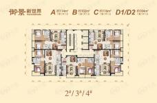 御景新世界2室2厅2卫户型图