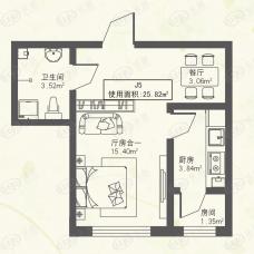 东都公元J5户型1室1卫使用面积25.82平米户型图