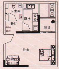 新华国际1室1厅1卫户型图
