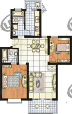 绿洲尧舜公寓房型: 二房;  面积段: 97.16 －108.8 平方米;
户型图