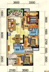 大学财富广场1期1批次B2型赠送25.4平米3室2厅1卫户型图