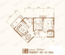 幸福美地E户型2室2厅1卫户型图