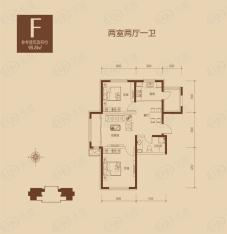 鼎力叶知林F户型，参考建筑面积约98.81平米户型图