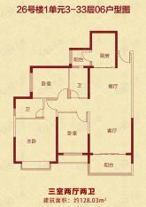 恒大绿洲3室2厅2卫户型图