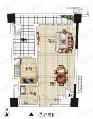 钱隆樽品三期波士堂6号栋B07户型二房二厅一卫下层户型图