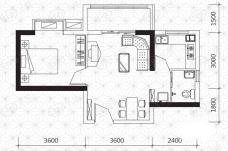 银泰大智嘉园B-3户型 1室2厅1卫户型图