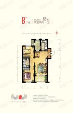 东方圣克拉B户型 二室两厅一卫85平米户型图户型图