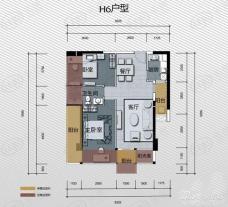 灿邦国际广场H6户型 2室2厅1卫1厨户型图