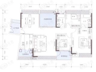 万科双月湾D2户型3+1房2厅2卫户型图