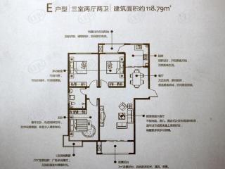 淞江国际花园E户型三室两厅两卫户型图