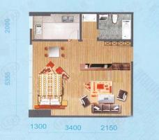 海益国际纽约公寓1室1厅1卫户型图