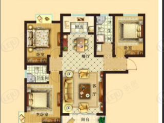 东青·颐和府E户型 3室2厅2卫 128.95平米户型图