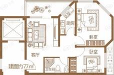 伏牛山财富庄园68#4-7层养生公寓77平米户型图