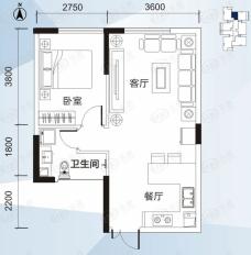 阳光100后海1室2厅1卫户型图