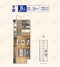 蓝创国际1室1厅1卫户型图