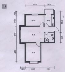 假日小城一期房型: 二房;  面积段: 61 －80 平方米;户型图