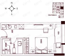 铂顿国际公寓1室1厅1卫户型图