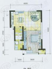 中央花城房型: 一房;  面积段: 44 －52 平方米;
户型图