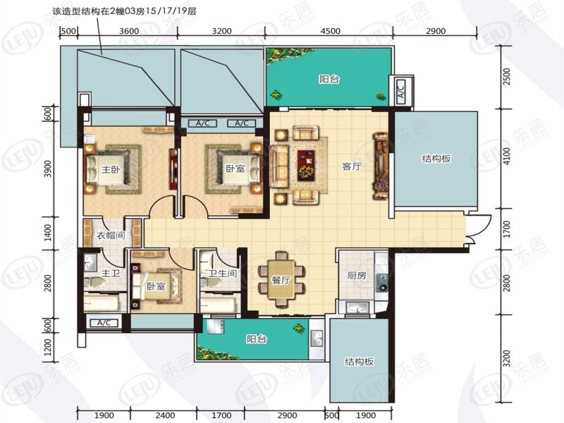 宝江天盈五居室户型图公布 户型面积96~129㎡