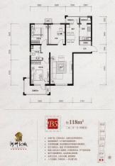 河畔新城名门B5户型 三室二厅一卫 奇数层户型图