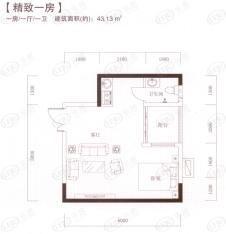 首郡3号户型一房一厅一卫户型图