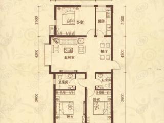 百泉壹號三室两厅两卫122.32平米D户型户型图