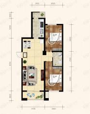 学院1号7#楼N户型两室两厅一卫户型图