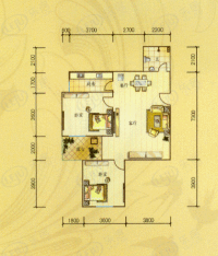 天伦御城龙脉4-04户型两室两厅一卫户型图