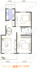 中星雪野家园房型: 二房;  面积段: 90.82 －93.84 平方米;
户型图