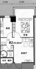 城建东逸花园二期房型: 一房;  面积段: 36 －64 平方米;户型图
