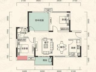 宝悦豪庭A2新户型2室2厅1卫1厨户型图