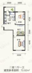 龙腾金荷苑房型: 二房;  面积段: 70 －90 平方米;户型图