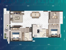 咸宁中昂·新天地3室2厅2卫户型图