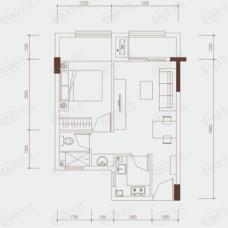 深业泰雲府二期N1户型 1室2厅1卫户型图