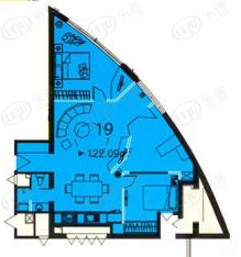 海泰国际公寓海泰国际公寓19户型3室2厅1卫1厨122.09㎡户型图