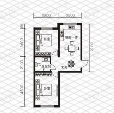 华茂依山君庭2室2厅1卫户型图