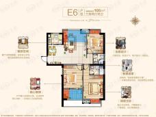 三盛托斯卡纳三期E6户型图105平3房2厅2卫户型图