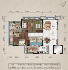 滨江一号D户型01单元：香榭丽舍1、2、3栋户型图