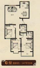 同安花园C型147平米三室两厅一卫户型图