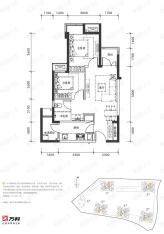 万科锦尚D户型2室2厅1卫  套内约53㎡户型图