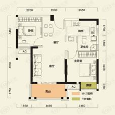 汉口城市广场四期尚城2室2厅1卫户型图