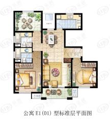 万安金邸公寓E1(01)型标准层平面图户型图