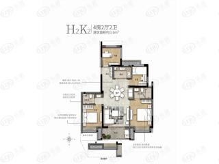 万科城市花园H2K2-110㎡户型户型图